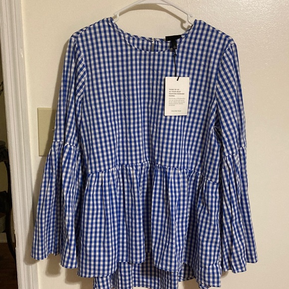 Who What Wear Blue Gingham Women's L  Top - Picture 1 of 4
